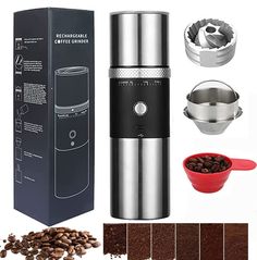 PRICES MAY VARY. ✔【Automatic grinding and filtering】- One button switch, 3 minute automatic shut-down，mini size and portable .The coffee bean grinder with Micro USB charging, it's compatible with any power device with USB port. Put this cordless and USB rechargeable mini coffee grinder in your bag or suitcase, you can enjoy freshly ground coffee anytime, anywhere, whether at home, work, travel, hiking or camping... ✔【Efficient &Durable】-Stainless steel conical burr design. The professional grade Coffee Maker With Grinder, Travel Coffee Maker, Stainless Steel Coffee Maker, Portable Coffee Maker, Coffee Grinder Electric, Burr Coffee Grinder, Coffee Bean Grinder, Coffee Powder, Coffee Grinder