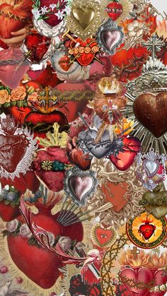 a collage of hearts, flowers and other things