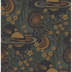 an image of a space themed wallpaper with flowers and planets in the background,