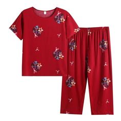 You cannot go wrong with this Yievot Women's Soft Sleep Top & Bottom Set for your favorite pajamas this holiday. This set includes a short sleeve top made out of soft cotton polyester fabric and a soft fleece polyester shorts. The bottoms include an elastic waistband for ease in movement and comfort. Choose from a variety of holiday seasonal and fashionable prints. Sold as a banded giftable set for yourself or these make a perfect present for friends and family. Size: XL.  Color: Red.  Gender: f Women Pjs, Linen Summer Outfits, Pjs Matching, Soft Pjs, Comfy Pajama, Pjs Set, Womens Pajama, Track Suits, Womens Pajama Shorts