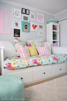 Little Miss Emily got her own room! Yay, we are all excited for this big change. Before this, my two older kidos shared a room, but t... Cuartos Aesthetic, Day Bed, Girl Bedroom Decor, Big Girl Rooms, Teen Room, Girls Room Decor, Girls Room