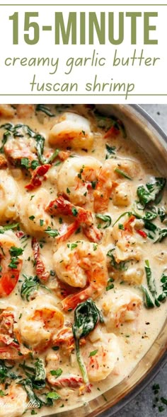 this creamy garlic butter sauce is loaded with shrimp and spinach for an easy dinner