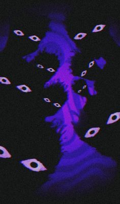 an image of some black cats in the dark with purple light on them and blue eyes