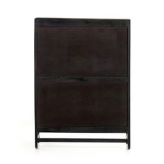 a black cabinet with two drawers on one side and an open drawer on the other