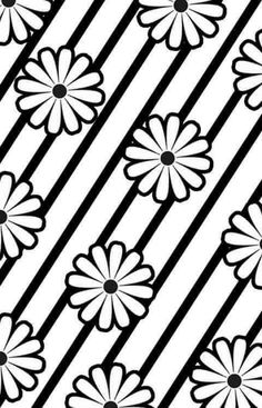 a black and white striped background with flowers