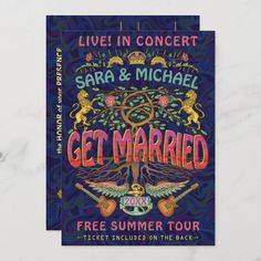 a concert poster with the words get married and free summer tour on it's back