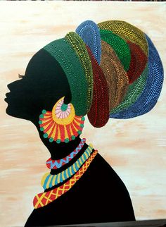 African woman on canvas Black Art Painting, Black Art, Headdress, Art Painting, Canvas, Black, Art