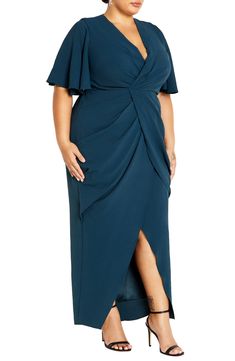 Fluttering elbow-length sleeves frame this enchanting faux-wrap maxi designed with soft pleats and a vented front. 57" length (size Small) Surplice V-neck Elbow-length sleeves Lined 100% polyester Machine wash, line dry Imported Stylish Plus Size Clothing, Crepe Maxi Dress, Maxi Design, Plus Size Maxi, Plus Size Clothing For Women, Stylish Plus, Elbow Length Sleeve, Chic Woman, City Chic