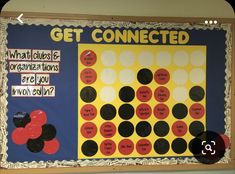 a bulletin board with circles and words on it