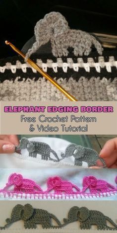 an elephant crochet border is being worked on