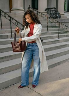 Save this post for the ultimate guide to fall winter outfit inspiration! In My Chic Obsession's latest article, I share my top picks for Madewell jeans that are perfect for creating a stylish baggy jeans outfit. Discover how to pair these jeans with a chic trench coat and add a pop of color with a burgundy bag. Don’t miss these must-have pieces that effortlessly elevate your seasonal looks—check out the best Madewell jeans and get inspired today! Baggy Jeans Outfit, Burgundy Bag, Fall Transition Outfits, Transition Outfits, Burgundy Top