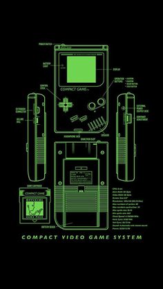 an old video game system is shown in green on a black background, with instructions to use it