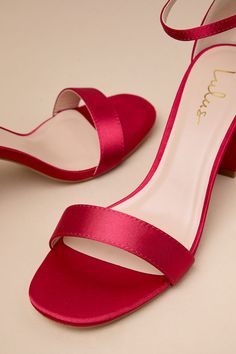 You're certain to step up your style essentials when you add the Lulus Arylee Red Satin Ankle Strap Heels to your closet! Sleek woven satin shapes a single toe strap, an almond-shaped toe bed, and a wrapped block heel. A dainty ankle strap rises from the sturdy heel cup and secures with a gold buckle. 3" wrapped block heel. Cushioned insole. Felted rubber sole has nonskid markings. Man made materials. Imported. Lulus | Arylee Red Satin Ankle Strap Heels | Size 5. Graduation Shoes, Casual Formal Dresses, Style Essentials, Beautiful Heels, Red High Heels, Bridesmaid Shoes, Size 11 Heels, Satin Heels, Almond Shaped