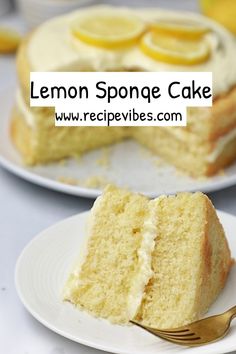 a slice of lemon sponge cake on a plate