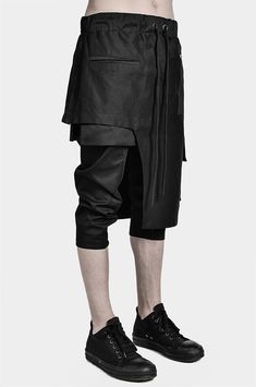 mens-skirt-pants-darkwear-black-tech-trousers_6 All Black Outfit For Work, Cyberpunk Pants, Techwear Pants, Asymmetric Skirt, All Jeans, Cargo Skirt, Dark Wear