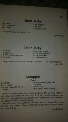 the menu for beer jacky is displayed in black and white letters on a paper