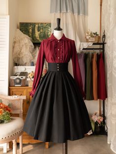 Retro Classic Forest Pleats Skirt – Belchic Vintage Outfit Inspiration, Pleats Skirt, Fall Skirts, الرسومات اللطيفة, Looks Vintage, Victorian Fashion, Stylish Dresses, Pretty Dresses, Beautiful Outfits