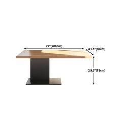 a table with measurements for the top and bottom section, including an angled edge on one end