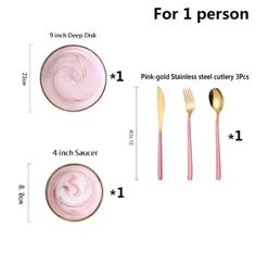 four different types of utensils and spoons with measurements for each one person