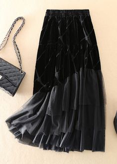 Velour Skirt, Black Velvet Skirt, Rock Outfit, Black Tulle, Fashion Mode, Colorful Fashion