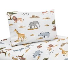 an animal themed sheet set with white sheets