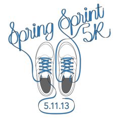 a pair of shoes with the words spring sprint 5k on them and an image of blue laces