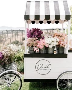 an ice cream cart with flowers in it