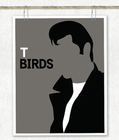 a black and white poster with the words t birds on it's back side