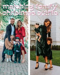 a collage of photos with the words matching family and children outfits in front of them