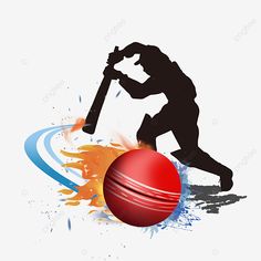 a cricket player hitting the ball with his bat, silhouette, illustration png and psd