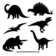 four different silhouettes of dinosaurs