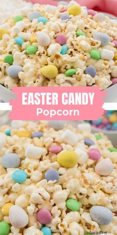 a bowl filled with easter candy popcorn