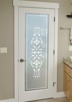 frosted glass interior door Glass Interior Doors For Closet, Contemporary Interior Doors Glass, Interior Doors With Glass Panels Painted, Painted Interior Doors With Glass Panels, Frosted Glass Double Interior Doors, Interior Bathroom Doors With Glass Panels, Glass Printing Design, Washroom Door Design, Frosted Bathroom Door