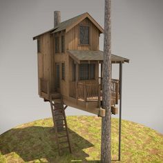 a small tree house on top of a hill