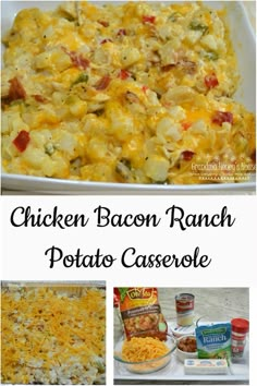 chicken bacon ranch potato casserole in a white dish