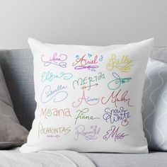 a white pillow that has some writing on it