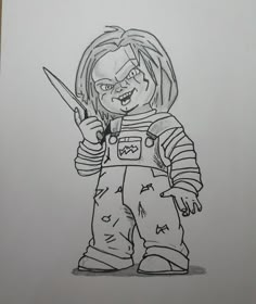 a drawing of a cartoon character holding a knife