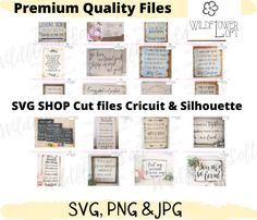 the svg shop cuts cricut and silhouettes are shown in various styles