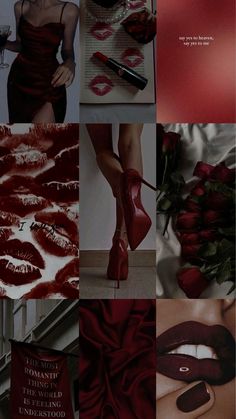 a collage of photos with red lipstick on them