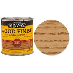 a can of wood finish paint next to a wooden paneling stain on a white background