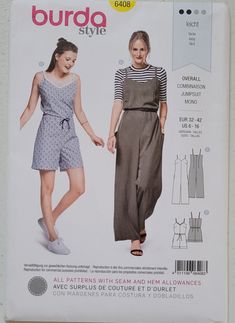 OUT of PRINT  Burda Style Sewing Pattern 6408 Misses Jumpsuit SEWING RATING: Easy SIZE: 6-16 NEW AND UNUSED Burda Costume Patterns, Burda Sewing Patterns 2022, Burda Magazine, Jumpsuit Sewing, Burda Style, Fashion Sewing Pattern, Sewing Pattern, Overalls, Converse