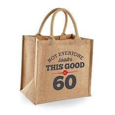 Return Policy Fast Delivery Trusted seller 60th Birthday Gift Bag Keepsake for Women Men Novelty Jute 60 Years Old Shopping Tote Size 11.81 x 11.81 x 7.48 inches Product Description 60th birthday design appears on one side only (allowing the receiver to show blank side when required) Perfect for gifting small items and to be used as a practical tote or shopping bag Capacity: 14 litres, open top bag, no zip, cotton carry handles Original 60th Birthday gift idea, 100% Jute Dimensions: Width: 11.81 inches + Height: 11.81 inches + Depth: 7.48 inches Shipping Returns Payment Shipping Shipping is FREE to all addresses other than APO/PO boxes in the lower 48 states. All our stock ships from US-based warehouses. Shipped via USPS or UPS (depending on location and package weight) Unless stated other Totes Ideas, 100 Birthday Gifts, 65th Birthday Gift, 90th Birthday Gifts, Birthday Bag, Birthday Keepsakes, Birthday Gift Bags, 80th Birthday Gifts, 70th Birthday Gifts