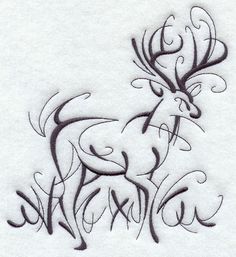 an ink drawing of a deer with antlers on it's head and tail