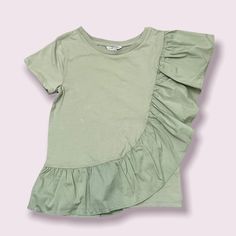 Super Chic Habitual Asymmetric Ruffle Tshirt. Brand New With Tag. #Fluttersleeve Ruffle Top, Flutter Sleeve, Kids Shirts, Ruffles, Shirts Tops, Cute Outfits, Brand New, Green, T Shirt