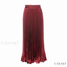 Lasaky - Metallic Sheen Pleated Maxi Skirt - Exquisite Knee-length Skirt for a Fashionable Look Wine Red Skirt, Satin Pleated Skirt, Accordion Skirt, Womens Pleated Skirt, Floor Length Maxi Dress, Vintage Maxi Skirt, High Waist Long Skirt, Umbrella Skirt, High Waisted Pleated Skirt