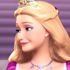 a close up of a cartoon character wearing a tiara and smiling at the camera