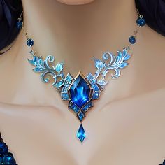 Necklaces Fantasy Jewelry, Magical Necklace Art, Ice Necklace Fantasy Art, Magical Necklace Fantasy Art, Magic Necklace Art, Royal Dresses Queens Fantasy Blue, Fantasy Jewelry Concept Art, Fantasy Jewelry Art, Magic Necklace Fantasy Art