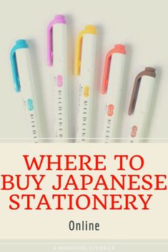 there are many different pens and pencils next to each other with the words, where to buy japanese stationery online