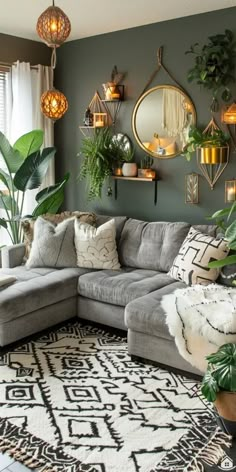 a living room filled with furniture and plants