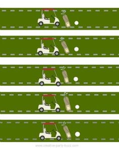 four different views of a golf cart with the driver driving down the road in front of it